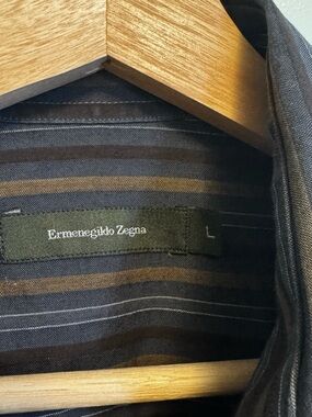 Ermenegildo Zegna Striped Button-Up Shirt in Black and Brown
